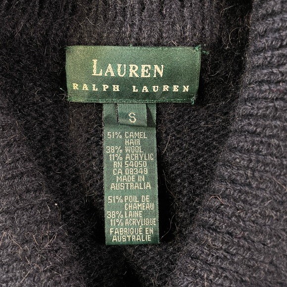 Lauren Ralph Lauren Cardigan Women Small Navy Blue Wool Camel‎ Hair Gold Buttons - Picture 2 of 11
